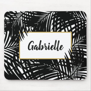Tropische Blätter Moderne Schwarz/Weiß Mousepad