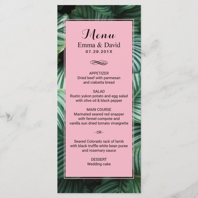 Tropische Blätter Modernes Luau Wedding Menu Menükarte (Vorderseite)