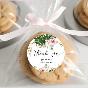 Tropische Blätter Monstera Mädchen Baby Shower Runder Aufkleber