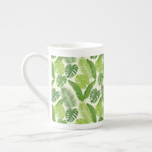 Tropische Blätter & Monstera Nahtloses Muster Prozellantasse