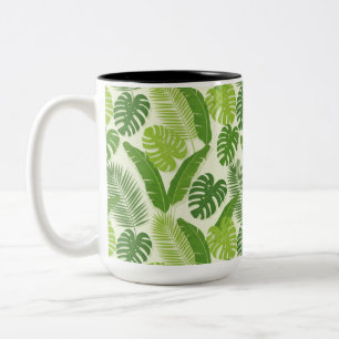 Tropische Blätter & Monstera Nahtloses Muster Zweifarbige Tasse