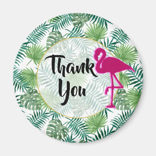 Tropische Blätter Muster und rosa Flamingo Danke Magnet