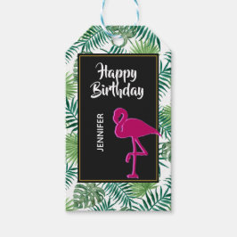 Tropische Blätter Muster und rosa Flamingo Geburts Geschenkanhänger