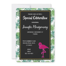 Tropische Blätter Muster und rosa Flamingo Party