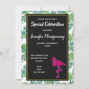 Tropische Blätter Muster und rosa Flamingo Party Einladung