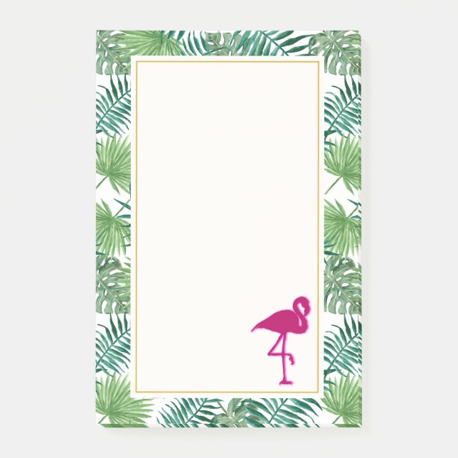 Tropische Blätter Muster und rosa Flamingo Post-it Klebezettel (Vorderseite)