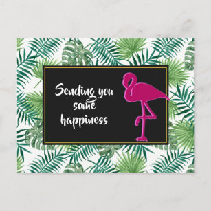 Tropische Blätter Muster und rosa Flamingo Postkarte