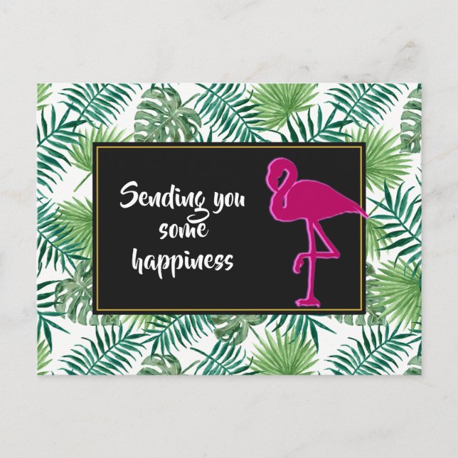 Tropische Blätter Muster und rosa Flamingo Postkarte (Vorderseite)