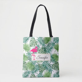 Tropische Blätter Muster und rosa Flamingo Tasche