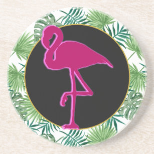 Tropische Blätter Muster und rosa Flamingo Untersetzer
