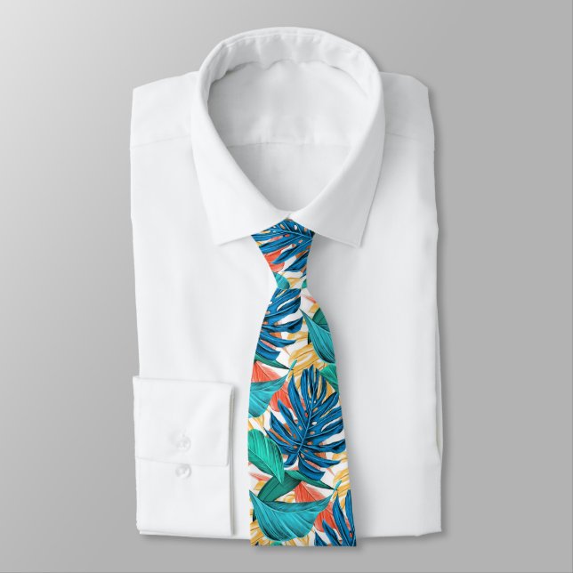Tropische Blätter Neck Tie Krawatte (Gebunden)