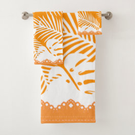 Tropische Blätter Orange mit weißer Extravaganter  Badhandtuch Set