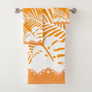 Tropische Blätter Orange mit weißer Extravaganter Badhandtuch Set