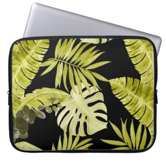 Tropische Blätter, Orchideen, Aquarellmuster. Laptopschutzhülle