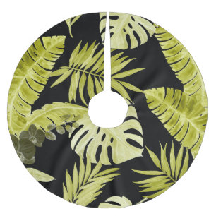 Tropische Blätter, Orchideen, Wasserfarbenmuster. Polyester Weihnachtsbaumdecke