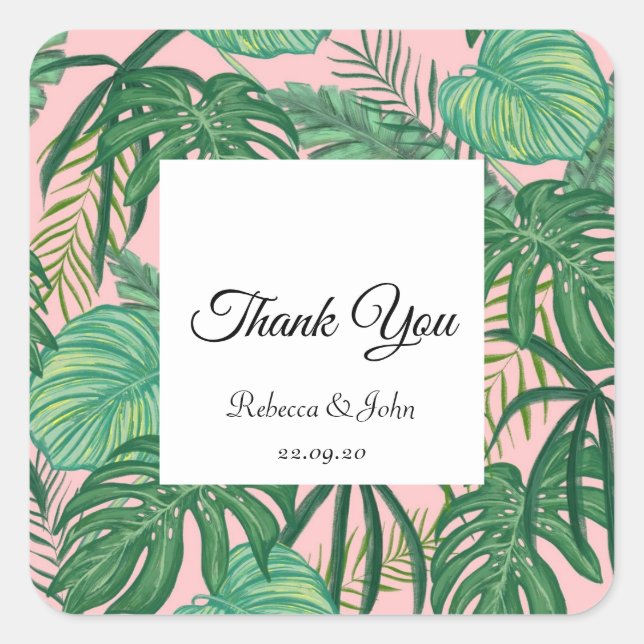 Tropische Blätter Palm Wedding Danke Sticker (Vorderseite)