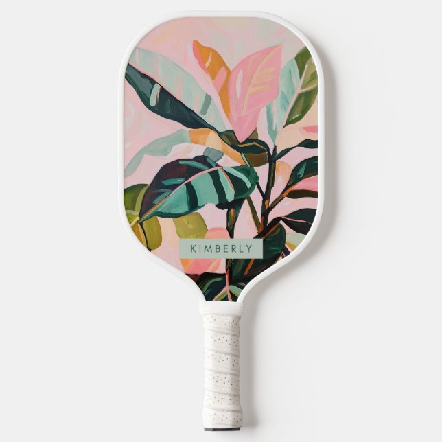 Tropische Blätter Palmenbaum farbenfroh botanisch Pickleball Schläger (Vorderseite)