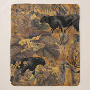 Tropische Blätter, Panther und Orchideen. Nahtlose Sherpadecke