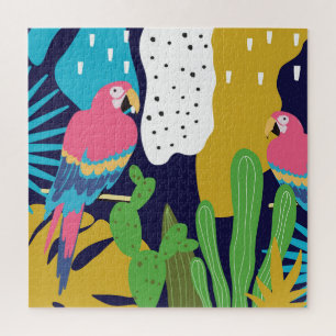 Tropische Blätter, Papageien: Sommerlicher Hinterg