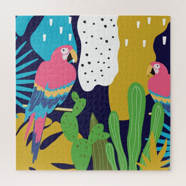 Tropische Blätter, Papageien: Sommerlicher Hinterg (Vertikal)