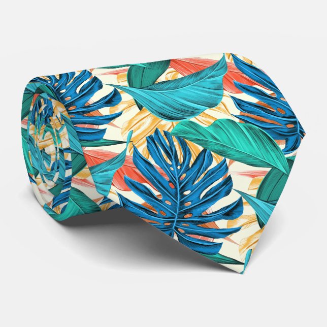 Tropische Blätter Party Neck Tie Krawatte (Gerollt)