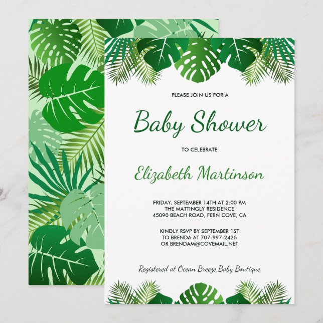 Tropische Blätter Rainforest Foliage Babydusche Einladung (Vorne/Hinten)