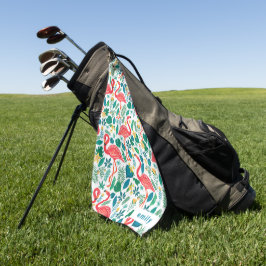 Tropische Blätter, rosa Flamingos Muster Monogramm Golfhandtuch