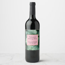 Tropische Blätter Rosa Label Luau Beach Hochzeit