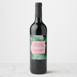 Tropische Blätter Rosa Label Luau Beach Hochzeit Weinetikett
