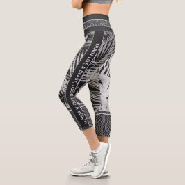 Tropische Blätter Schwarz/Weiß Glitzer stilvoll Capri Leggings