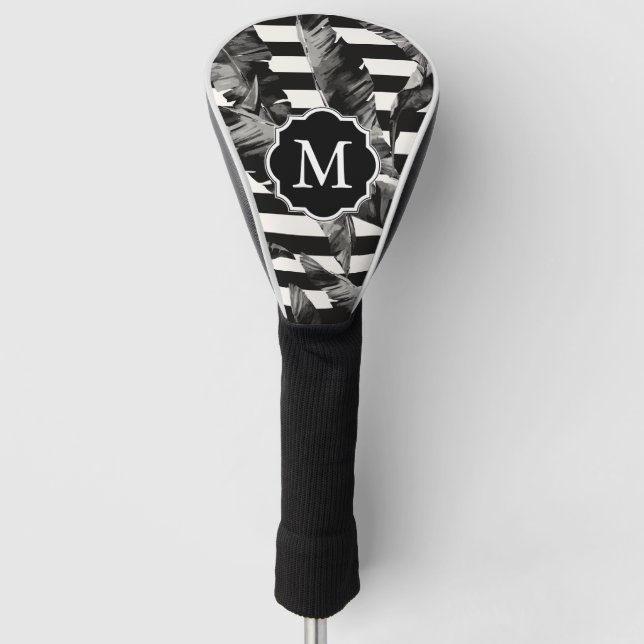 Tropische Blätter Schwarz-Weiß Golf Headcover (Vorderseite)