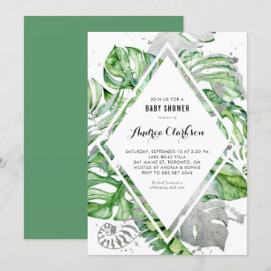 Tropische Blätter Silver Foil Summer Baby Dusche Einladung