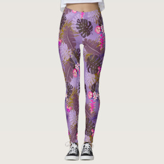 Tropische Blätter Sommer Lila Leggings