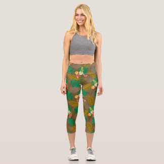 Tropische Blätter Sommerbraun Capri Leggings