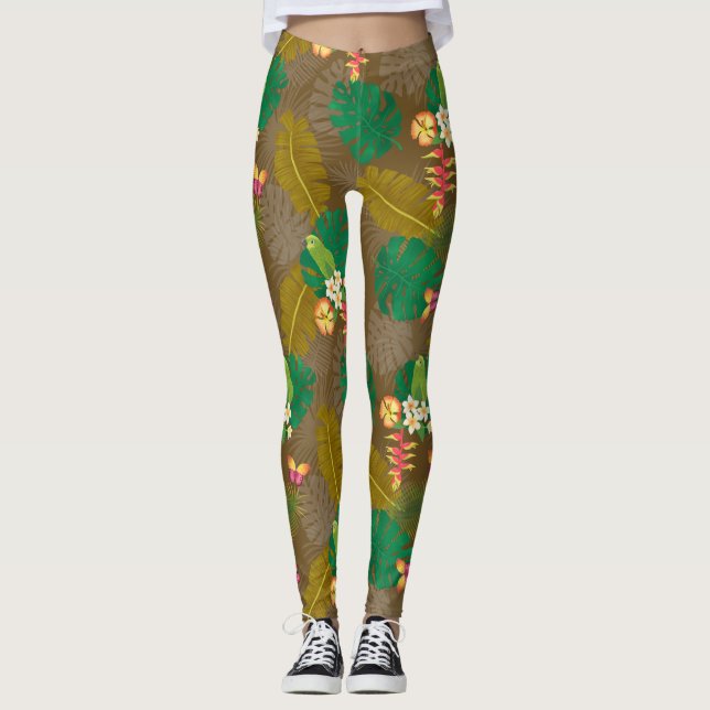 Tropische Blätter Sommerbraun Leggings (Vorderseite)