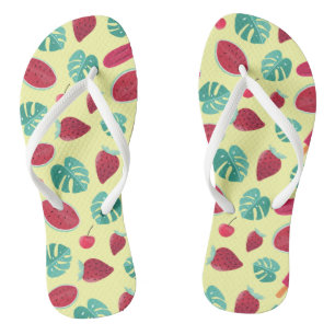 Tropische Blätter Sommerfrüchte Urlaubsmuster Flip Flops