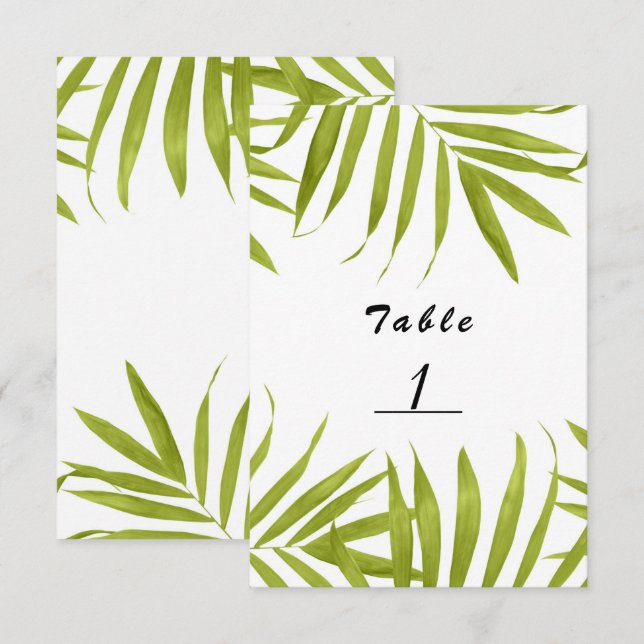 Tropische Blätter Sommerhochzeit Tischnummer Card (Vorne/Hinten)