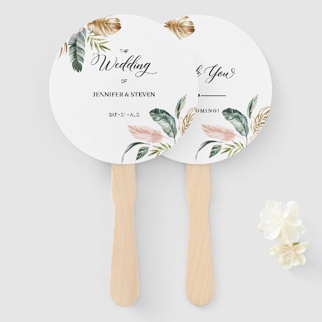 Tropische Blätter Sommerhochzeit Willkommen Fächer (Vorne und Hinten)