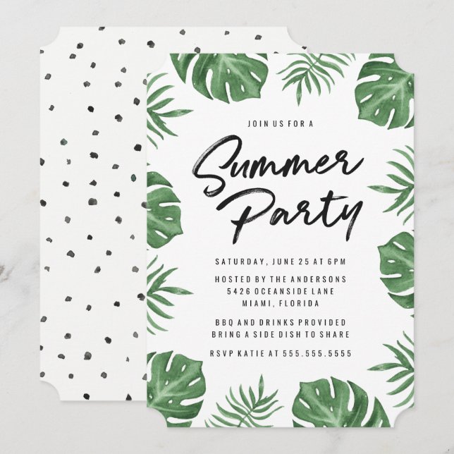 Tropische Blätter | Sommerliche Party Einladung (Vorne/Hinten)