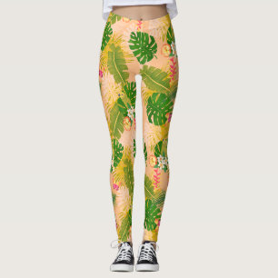 Tropische Blätter Sommerorange Leggings