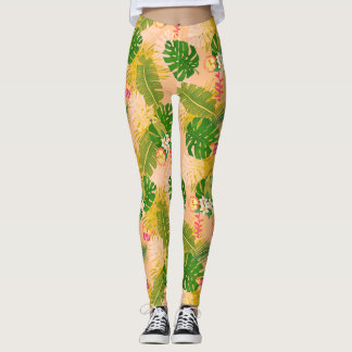 Tropische Blätter Sommerorange Leggings