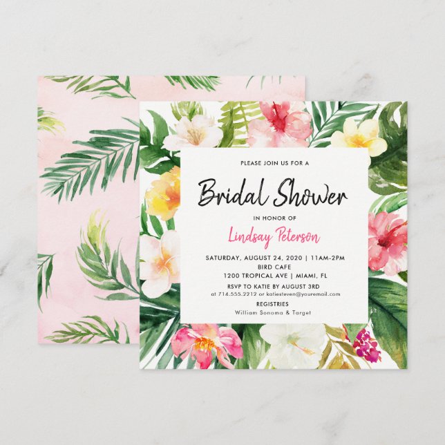 Tropische Blätter Square Bridal Dusche Einladung (Vorne/Hinten)