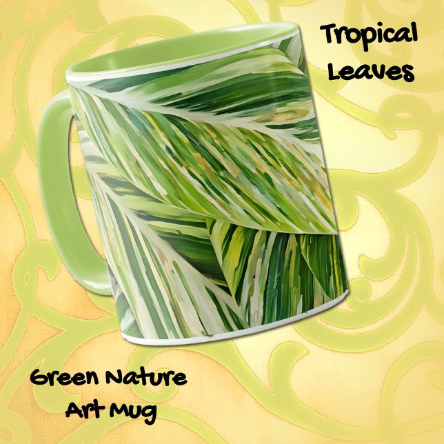 Tropische Blätter Tasse-Cup für grüne Natur Tasse (Beautiful tropical plant leaves in a watercolor art style on a nice mug.)