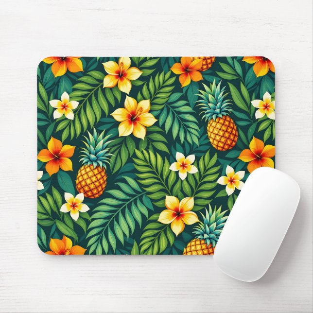 Tropische Blätter und Ananasmuster Mousepad (Mit Mouse)