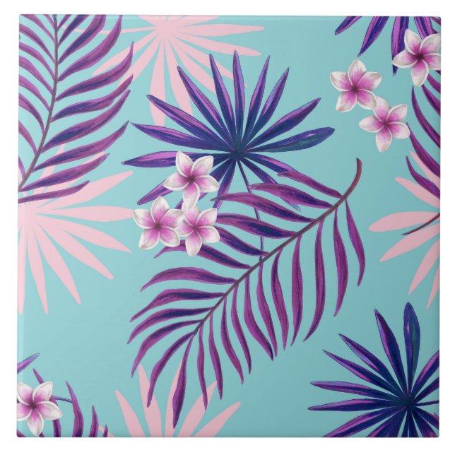 Tropische Blätter und Blume 2 Fliese (Vorderseite)
