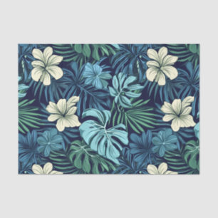 Tropische Blätter und Blume Blau und Weiß Seidenpapier