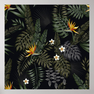 Tropische Blätter und Blume im Nachtstil. Se Poster