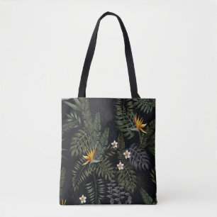 Tropische Blätter und Blume im Nachtstil. Se Tasche