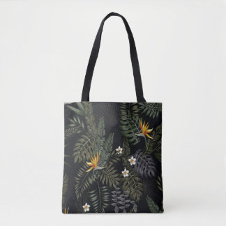 Tropische Blätter und Blume im Nachtstil. Se Tasche