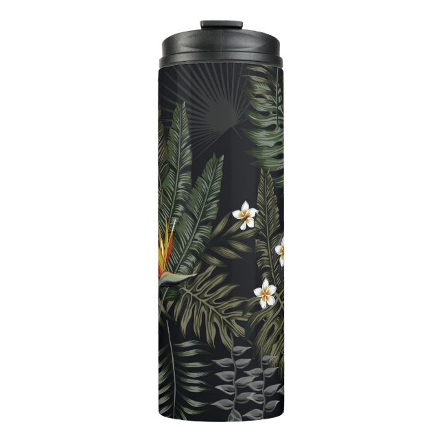 Tropische Blätter und Blume im Nachtstil. Se Thermosbecher (Vorderseite)